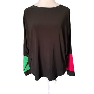 Sympli Women’s Size 8 Black Colorful Sleeve Detail Liquid Knit Long Sleeve Top